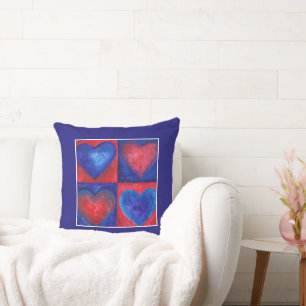 Watercolor Hearts Red Blue Purple Heart Art  Throw Pillow