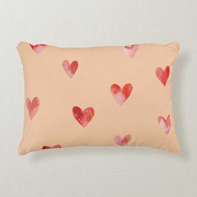 Watercolor Hearts Seamless Pattern Accent Pillow (Front)