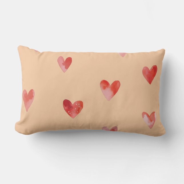 Watercolor Hearts Seamless Pattern Lumbar Pillow (Front)