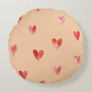 Watercolor Hearts Seamless Pattern Round Pillow