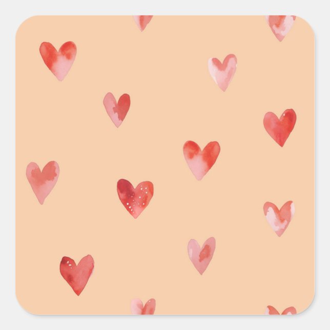 Watercolor Hearts Seamless Pattern Square Sticker (Front)