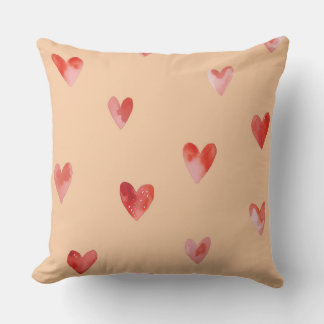 Watercolor Hearts Seamless Pattern Throw Pillow