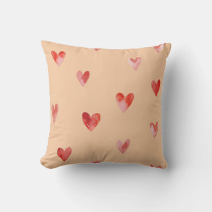 Watercolor Hearts Seamless Pattern Throw Pillow