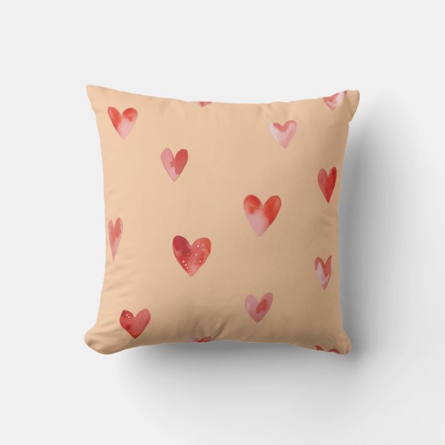 Watercolor Hearts Seamless Pattern Throw Pillow (Front)