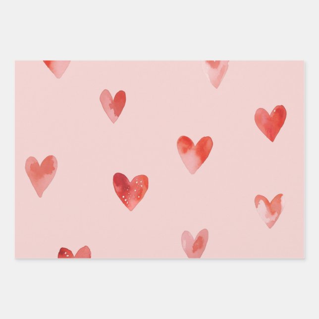 Watercolor Hearts Seamless Pattern Wrapping Paper Sheet (Front)