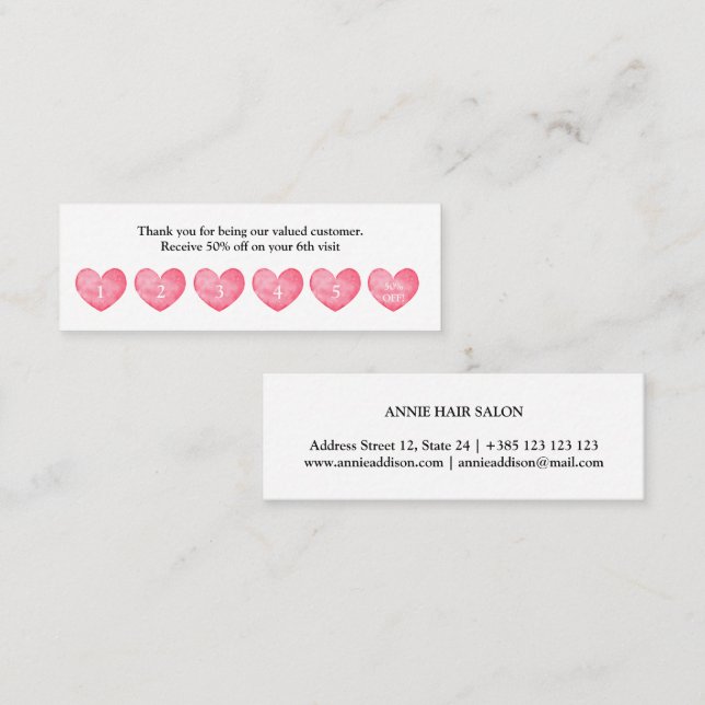 Watercolor Hearts Simple Loyalty Card (Front/Back)