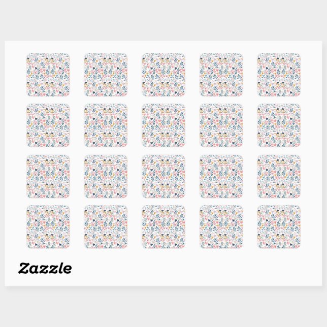 Watercolor hearts square sticker (Sheet)