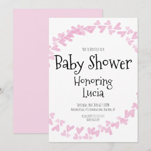 Watercolor Hearts Stamp Wreath Baby Shower  Invitation