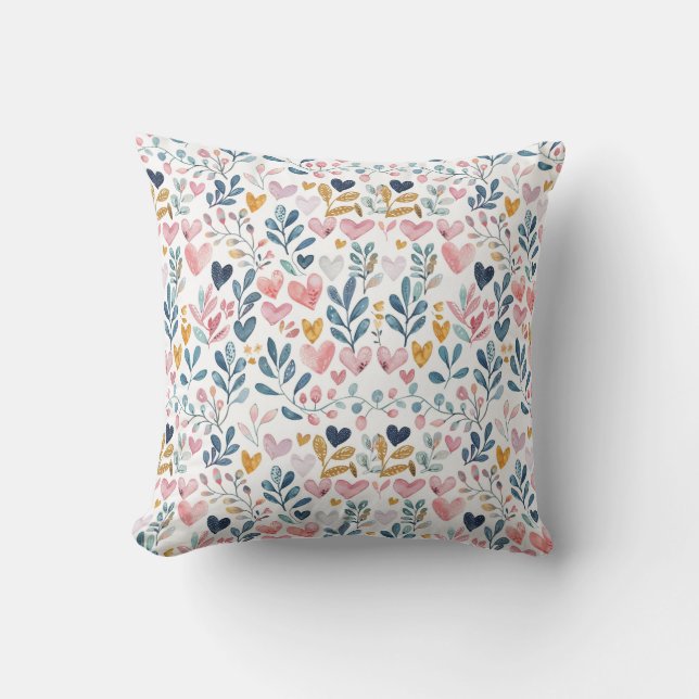 Watercolor hearts throw pillow (Front)