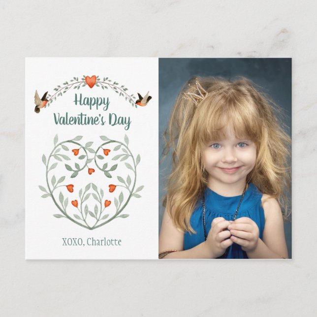 Watercolor Hearts Valentine Photo Card (Front)