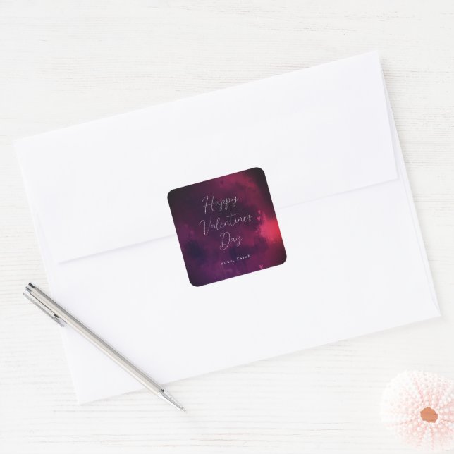 Watercolor Hearts Valentine Square Sticker (Envelope)