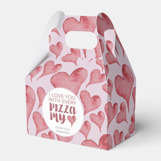 Watercolor Hearts Valentine's Day Pizza Lover Favor Box (Front Side)