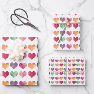 Watercolor Hearts Valentine's Wrapping Paper