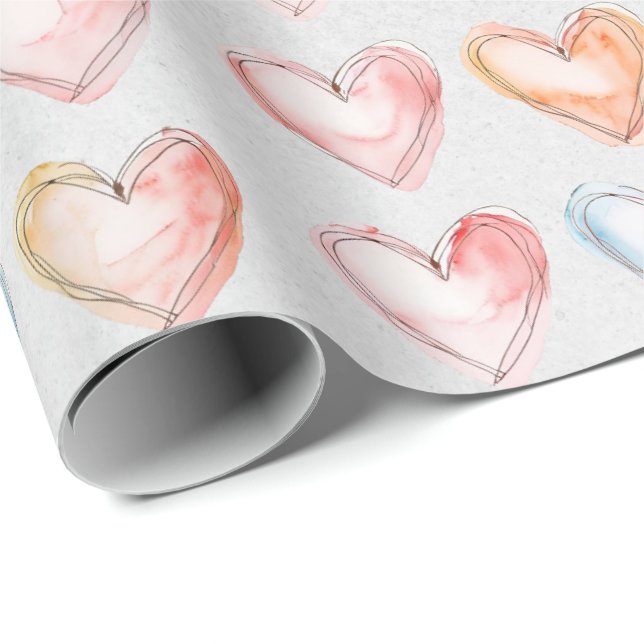 Watercolor Hearts Wrapping Paper (Roll Corner)