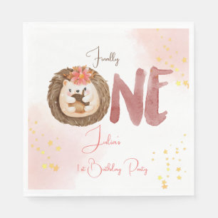 Watercolor hedgehog first Birthday  Napkin