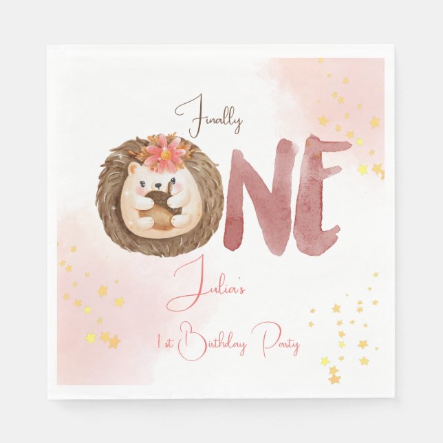 Watercolor hedgehog first Birthday  Napkin (Front)