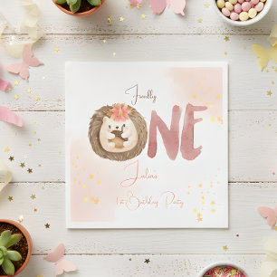 Watercolor hedgehog first Birthday  Napkin