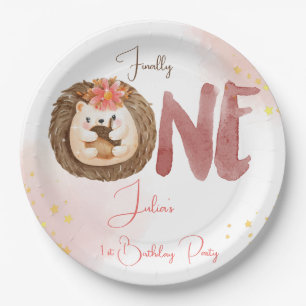 Watercolor hedgehog first Birthday Paper Plate
