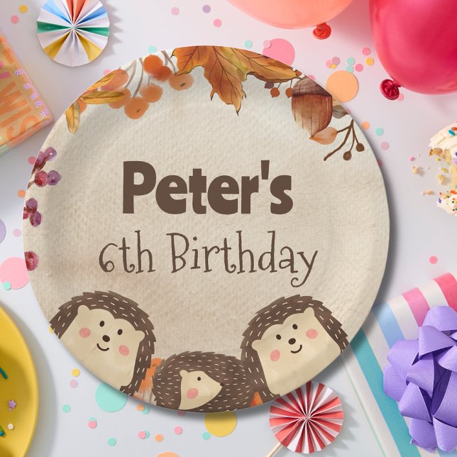 Watercolor hedgehog wood  Birthday Paper Plate (Creator Uploaded)