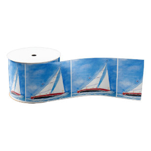Watercolor Heeling Sailboats Grosgrain Ribbon
