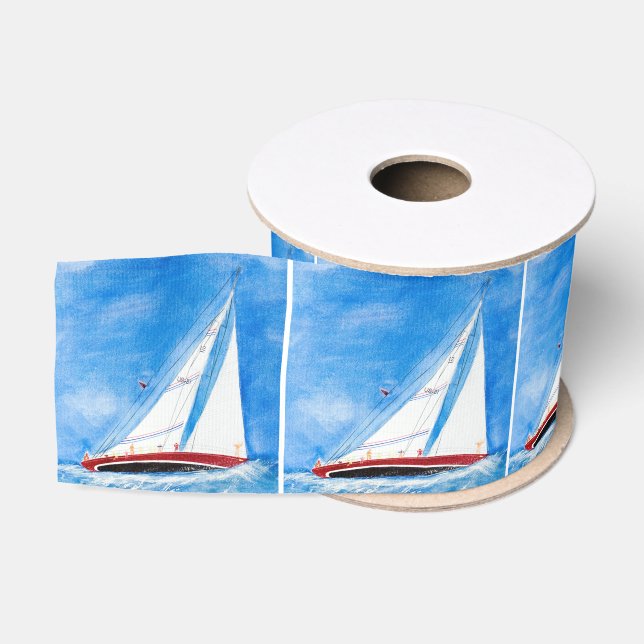 Watercolor Heeling Sailboats Grosgrain Ribbon (Spool)