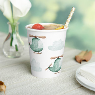 Watercolor Helicopter   Baby Shower or Birthday Paper Cups