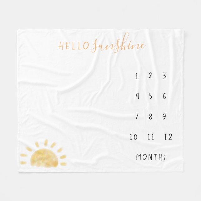 Watercolor “Hello Sunshine” Baby Milestone Fleece  Blanket (Front (Horizontal))