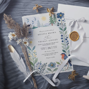 Watercolor Helsinki Nordic Forest QR Code Wedding Invitation