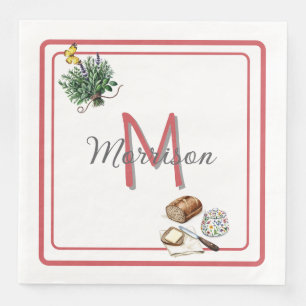 Watercolor Herbs & Bread Farmhouse Red Custom Napkin