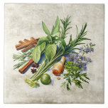 Watercolor Herbs Faux Texture Tile<br><div class="desc">Rustic watercolor graphic design of herbs & cinnamon sticks. A vintage country look. Perfect for your country French or cottage farmhouse kitchen.</div>