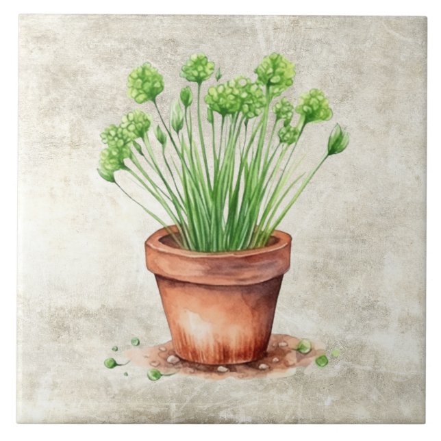 Watercolor Herbs Rustic Design Tile (Front)
