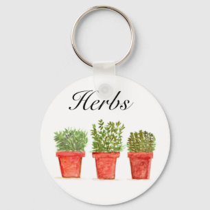Watercolor Herbs Thyme Rosemary Oregano Plants Pot Keychain