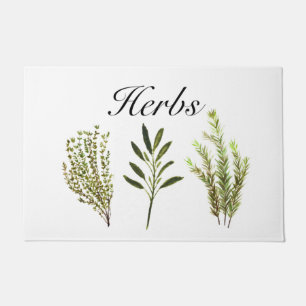 Watercolor Herbs Thyme Rosemary Sage Plants Doormat