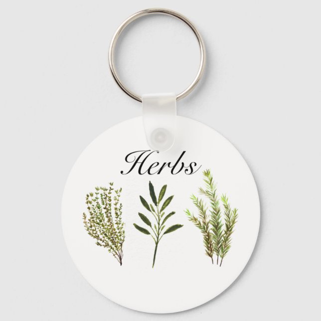 Watercolor Herbs Thyme Rosemary Sage Plants Pot Keychain (Front)