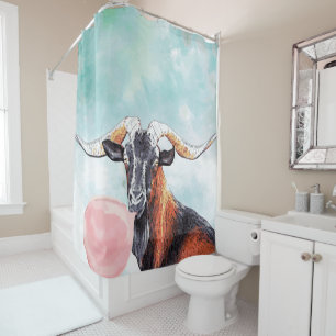 Watercolor Herd Sire Goat Blows Bubblegum Bubble