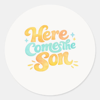 Watercolor Here Comes the Son Baby Shower Stickers
