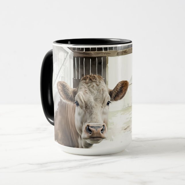 Watercolor Hereford Cow In Barn Mug (Front Left)