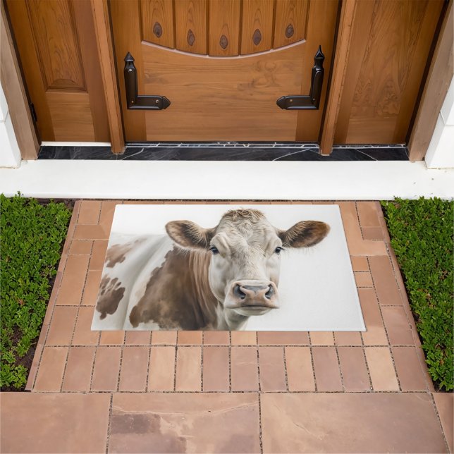 Watercolor Hereford Cow Portrait Doormat (Outdoor)