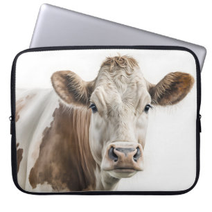Watercolor Hereford Cow Portrait Laptop Sleeve