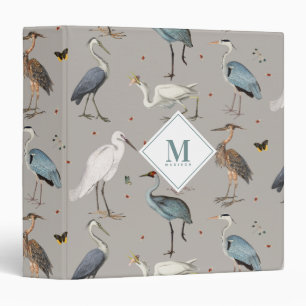 Watercolor Heron Bird Egret Nature Monogrammed Binder