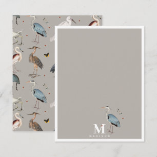 Watercolor Heron Bird Egret Nature Monogrammed Card