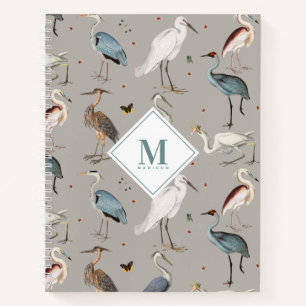 Watercolor Heron Bird Egret Nature Monogrammed Notebook