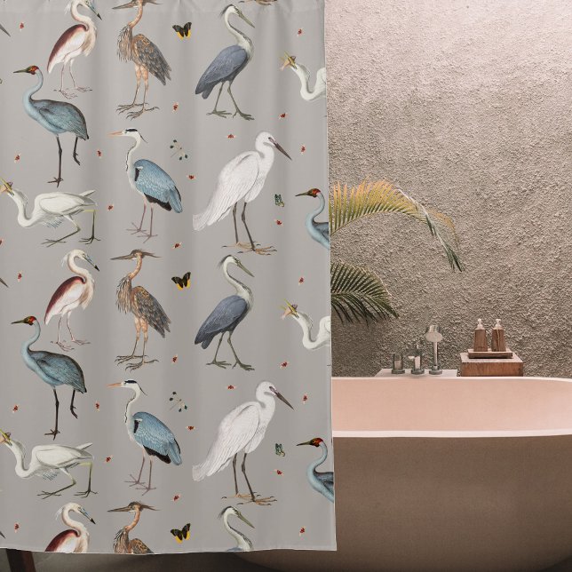 Watercolor Heron Bird Egret Nature Pattern (Watercolor Heron Bird Egret Nature Pattern Shower Curtain)