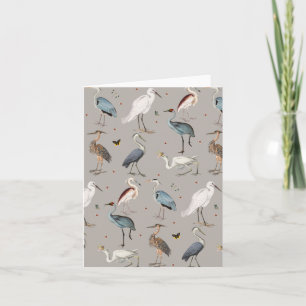 Watercolor Heron Bird Egret Nature Pattern Card
