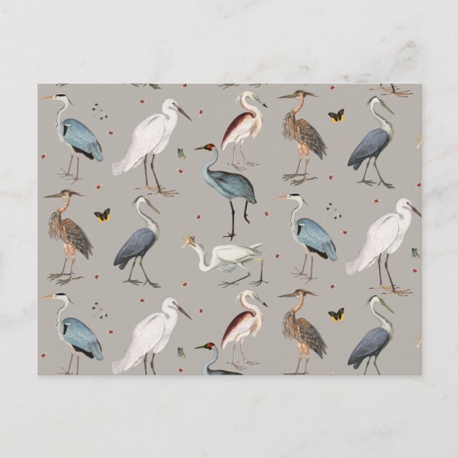 Watercolor Heron Bird Egret Nature Pattern Holiday Postcard (Front)