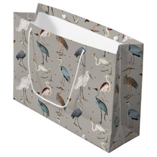 Watercolor Heron Bird Egret Nature Pattern Large Gift Bag