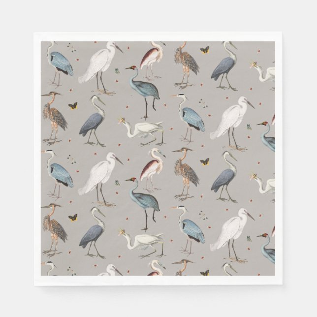 Watercolor Heron Bird Egret Nature Pattern Napkin (Front)