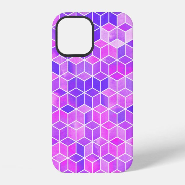 Watercolor hexagon illustration pattern iPhone case (Back)