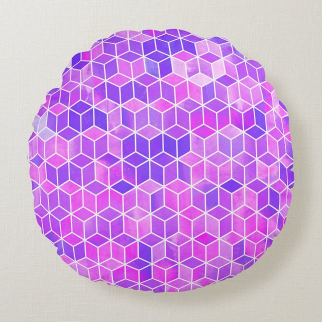 Watercolor hexagon illustration pattern round pillow (Front)