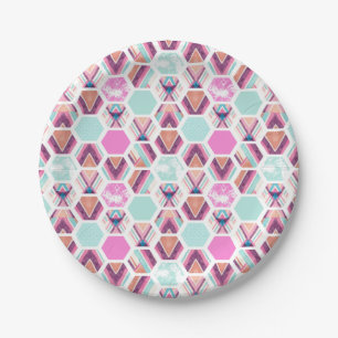 Watercolor Hexagon Pattern Paper Plate
